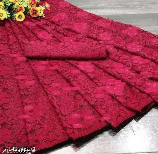 Nilkanthvarni Creation Net Self Design Saree With Unstitched Blouse Piece ( Red ) Nilkanthvarni Creation Net Self Design Saree With Unstitched Blouse Piece ( Red )