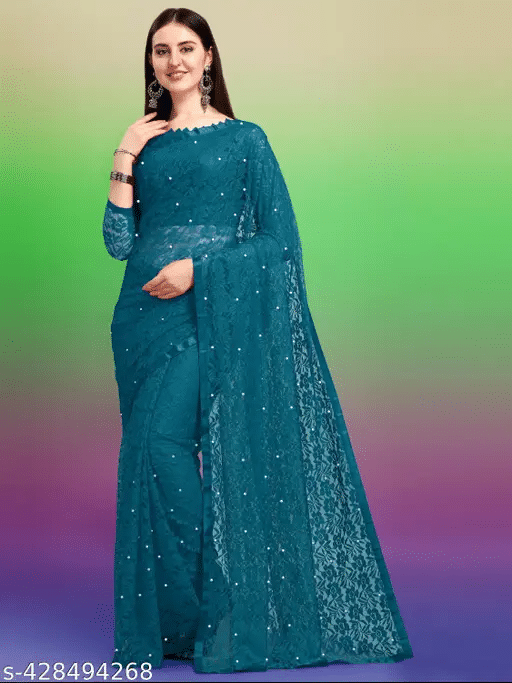 Nilkanthvarni Creation Net Self Design Saree With Stitched Blouse ( Rama ) Nilkanthvarni Creation Net Self Design Saree With Stitched Blouse ( Rama )