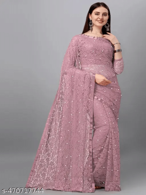 Nilkanthvarni Creation Net Self Design Saree With Stitched Blouse ( Nude ) Nilkanthvarni Creation Net Self Design Saree With Stitched Blouse ( Nude )