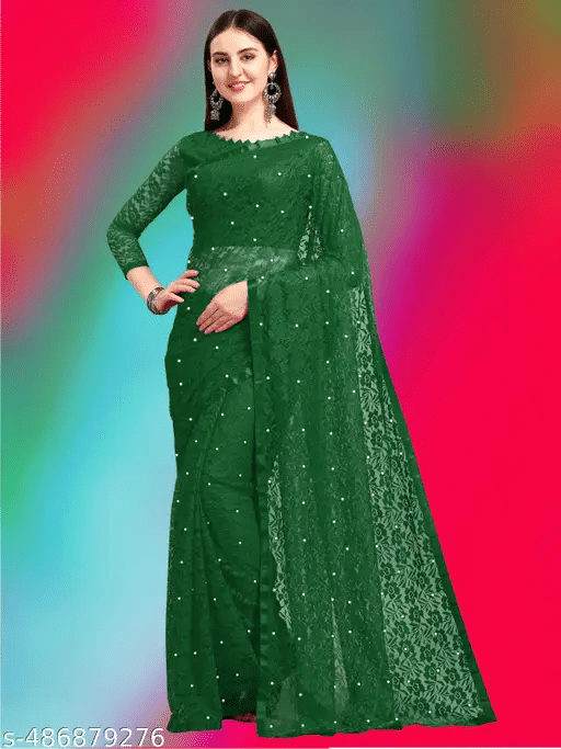 Nilkanthvarni Creation Net Self Design Saree With Stitched Blouse ( Green ) Nilkanthvarni Creation Net Self Design Saree With Stitched Blouse ( Green )