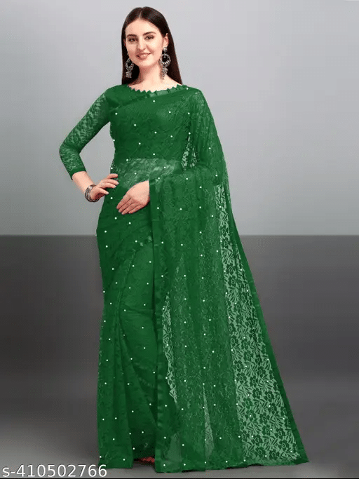 Nilkanthvarni Creation Net Self Design Saree With Stitched Blouse ( Green ) Nilkanthvarni Creation Net Self Design Saree With Stitched Blouse ( Green )