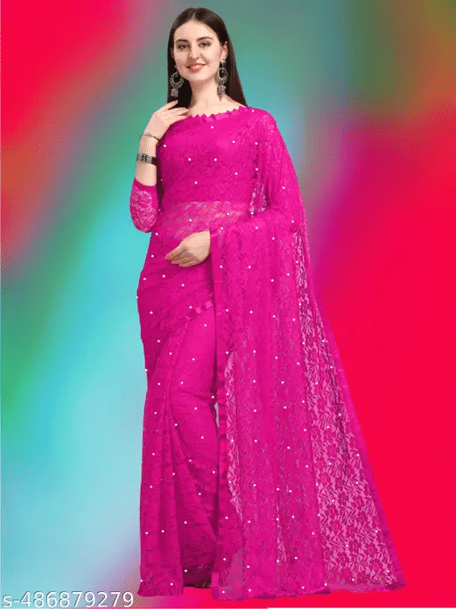 Nilkanthvarni Creation Net Self Design Saree With Stitched Blouse ( Pink ) Nilkanthvarni Creation Net Self Design Saree With Stitched Blouse ( Pink )