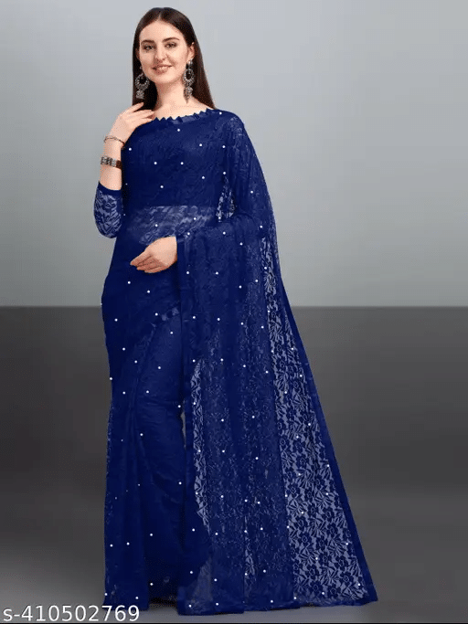 Nilkanthvarni Creation Net Self Design Saree With Unstitched Blouse Piece ( Navy Blue ) Nilkanthvarni Creation Net Self Design Saree With Unstitched Blouse Piece ( Navy Blue )
