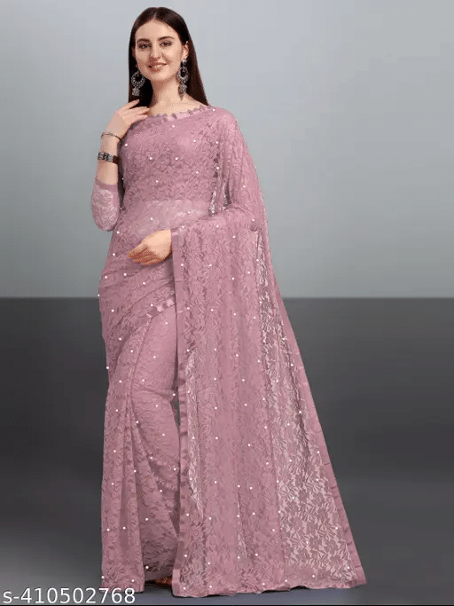 Nilkanthvarni Creation Net Self Design Saree With Unstitched Blouse Piece ( Nude ) Nilkanthvarni Creation Net Self Design Saree With Unstitched Blouse Piece ( Nude )