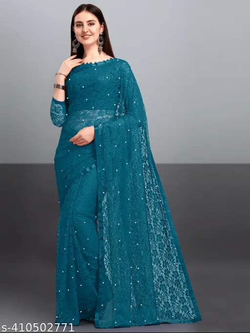 Nilkanthvarni Creation Net Self Design Saree With Unstitched Blouse Piece ( Rama ) Nilkanthvarni Creation Net Self Design Saree With Unstitched Blouse Piece ( Rama )