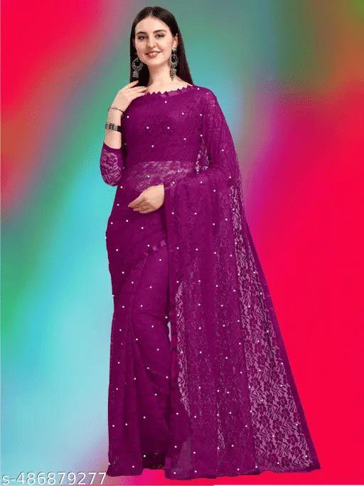 Nilkanthvarni Creation Net Self Design Saree With Stitched Blouse ( Wine ) Nilkanthvarni Creation Net Self Design Saree With Stitched Blouse ( Wine )
