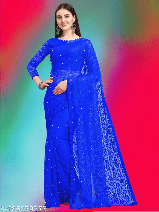 Nilkanthvarni Creation Net Self Design Saree With Stitched Blouse ( Light Blue ) Nilkanthvarni Creation Net Self Design Saree With Stitched Blouse ( Light Blue )