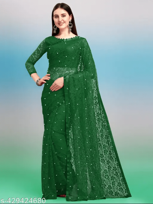 Nilkanthvarni Creation Net Self Design Saree With Unstitched Blouse Piece ( Green ) Nilkanthvarni Creation Net Self Design Saree With Unstitched Blouse Piece ( Green )