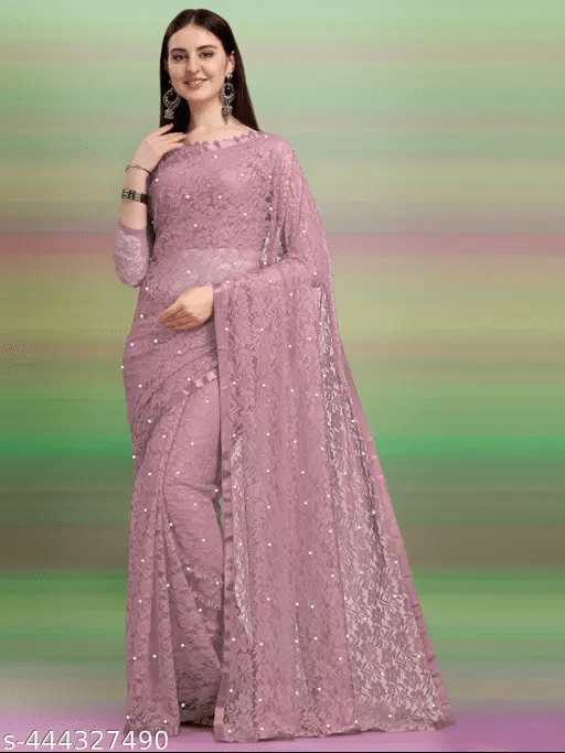     			Nilkanthvarni Creation Net Self Design Saree With Unstitched Blouse Piece ( Nude )