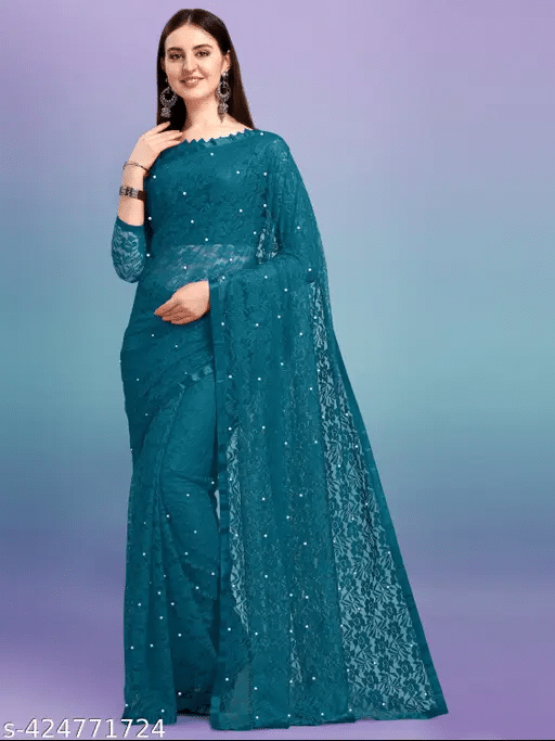 Nilkanthvarni Creation Net Self Design Saree With Stitched Blouse ( Rama ) Nilkanthvarni Creation Net Self Design Saree With Stitched Blouse ( Rama )