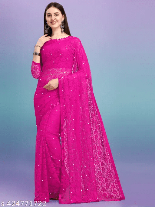 Nilkanthvarni Creation Net Self Design Saree With Stitched Blouse ( Pink ) Nilkanthvarni Creation Net Self Design Saree With Stitched Blouse ( Pink )