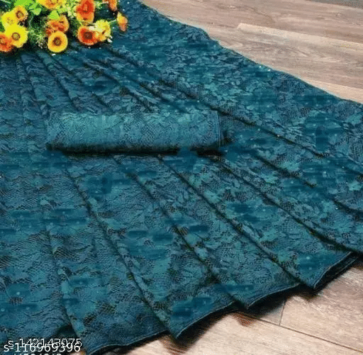 Nilkanthvarni Creation Net Self Design Saree With Unstitched Blouse Piece ( Rama ) Nilkanthvarni Creation Net Self Design Saree With Unstitched Blouse Piece ( Rama )