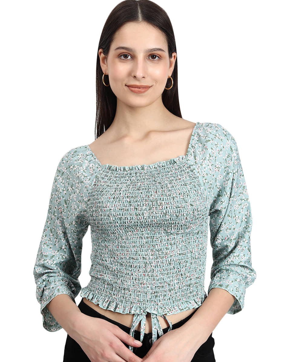 Nios Fashion Pack of 1 Girls Crepe Top ( Green )