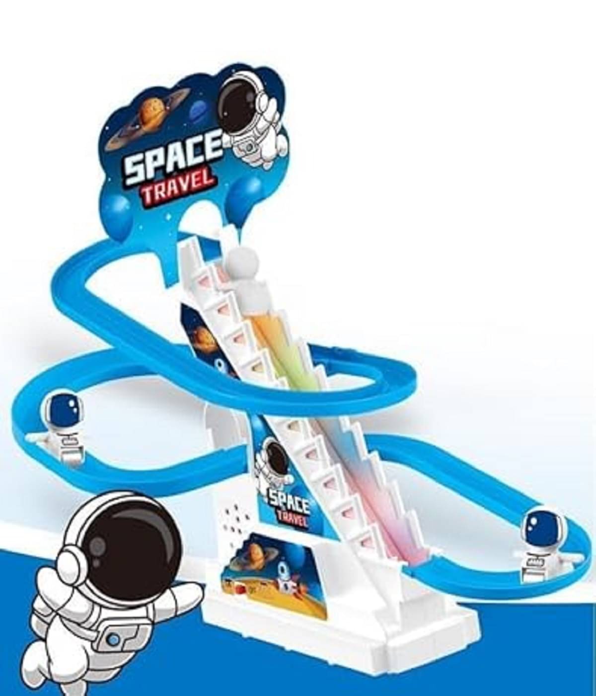     			OLIFIN Big  Space Slide Toy Set, Funny Automatic Stair-Climbing spacelings Cartoon Race Track Set Little Lovely Space Slide Toy Escalator Toy with Lights and Music_3 Space Included Pack of 1