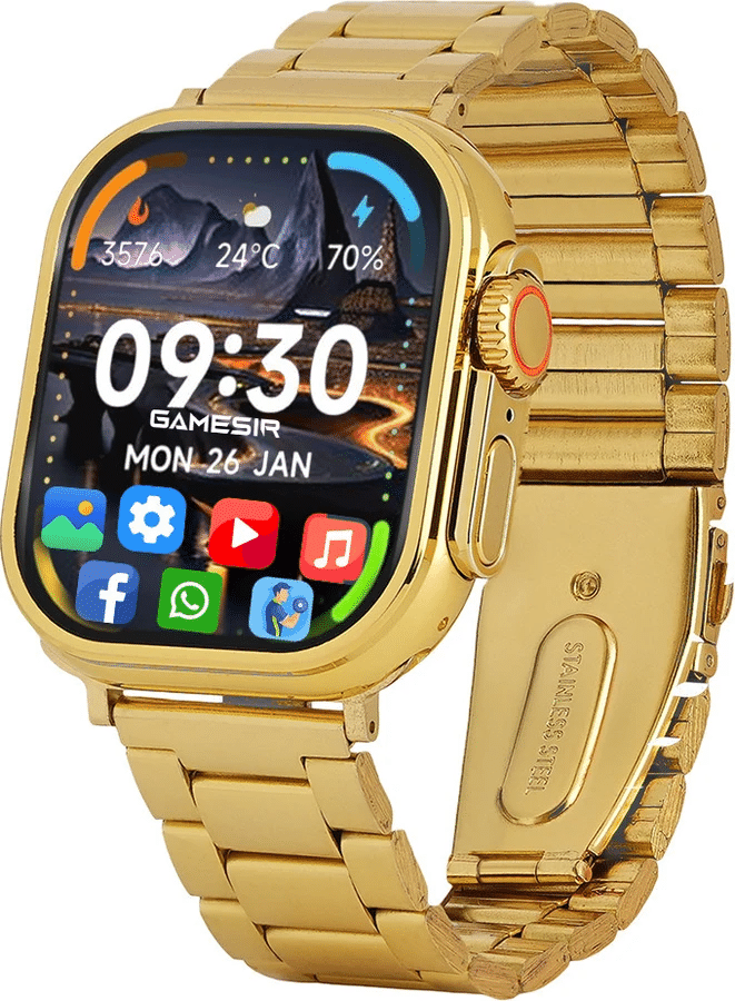     			Trending Gold Bluetooth Calling Touchscreen Wireless Charging with Fitness Health Sports Music