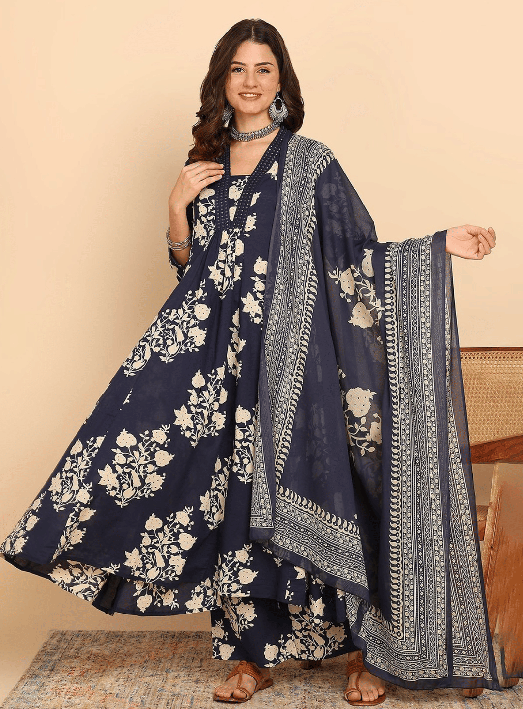 YAGNIK FASHION Women Rayon Printed Anarkali Kurti With Palazzo ( Blue )     			YAGNIK FASHION Women Rayon Printed Anarkali Kurti With Palazzo ( Blue )