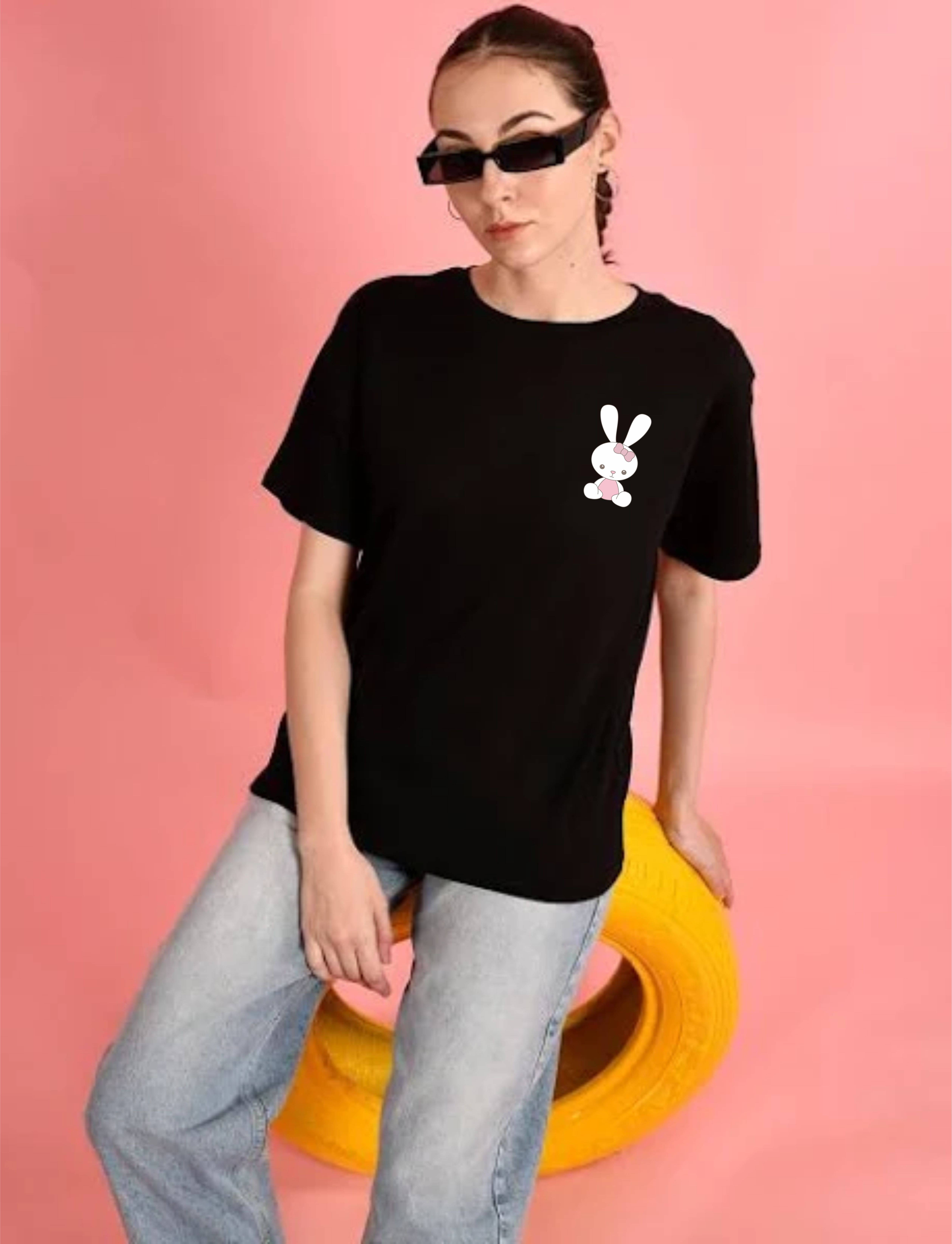 ekadravin Women Cotton Printed Oversized Fit Round Neck T-Shirt ( Black )     			ekadravin Women Cotton Printed Oversized Fit Round Neck T-Shirt ( Black )
