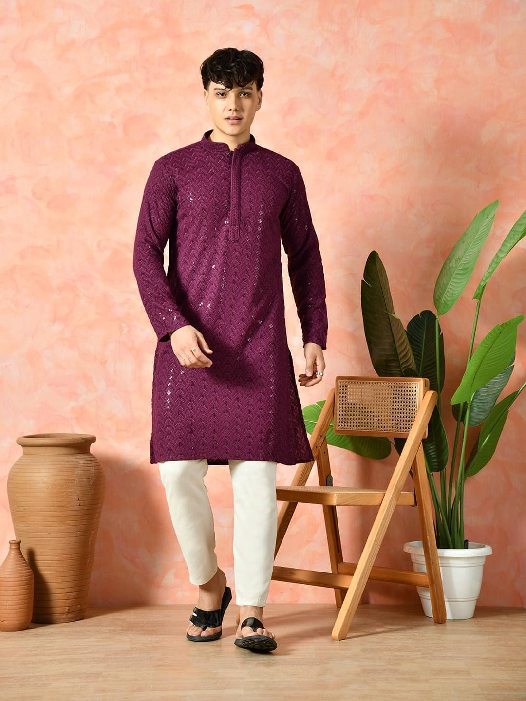 7 GEN Violet Cotton Regular Fit Men's Kurta Pyjama Set ( Pack of 1 ) 7 GEN Violet Cotton Regular Fit Men's Kurta Pyjama Set ( Pack of 1 )