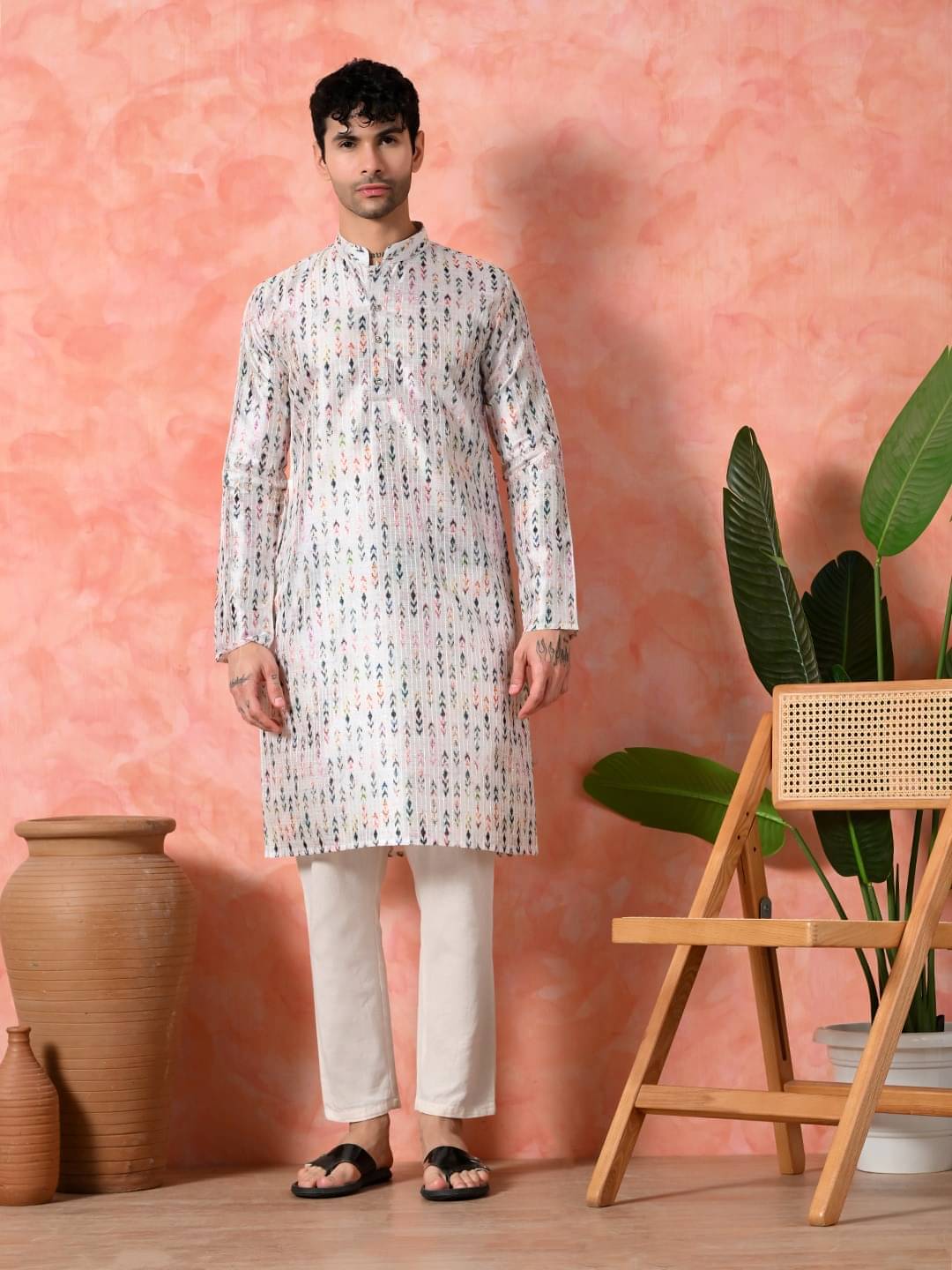     			7 GEN White Cotton Regular Fit Men's Kurta Pyjama Set ( Pack of 1 )