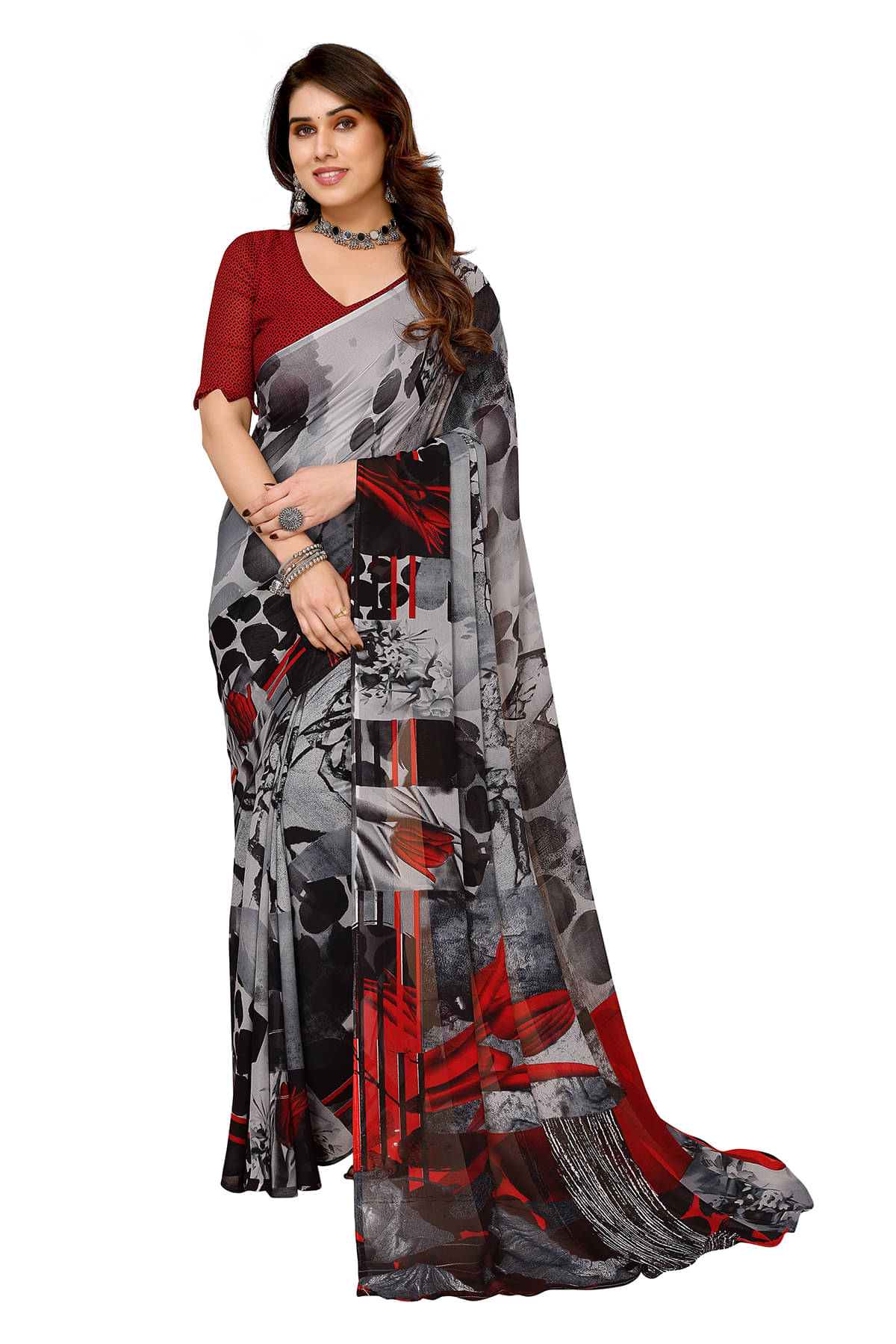 ANAND SAREES Georgette Printed Chanderi saree With Unstitched Blouse Piece ( Black ) ANAND SAREES Georgette Printed Chanderi saree With Unstitched Blouse Piece ( Black )
