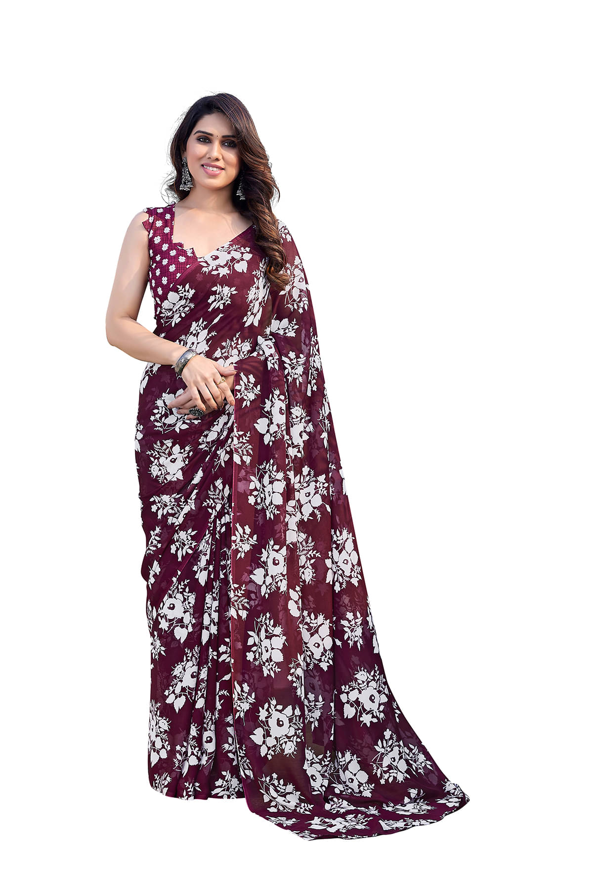 ANAND SAREES Georgette Printed Chanderi saree With Unstitched Blouse Piece ( Maroon ) ANAND SAREES Georgette Printed Chanderi saree With Unstitched Blouse Piece ( Maroon )