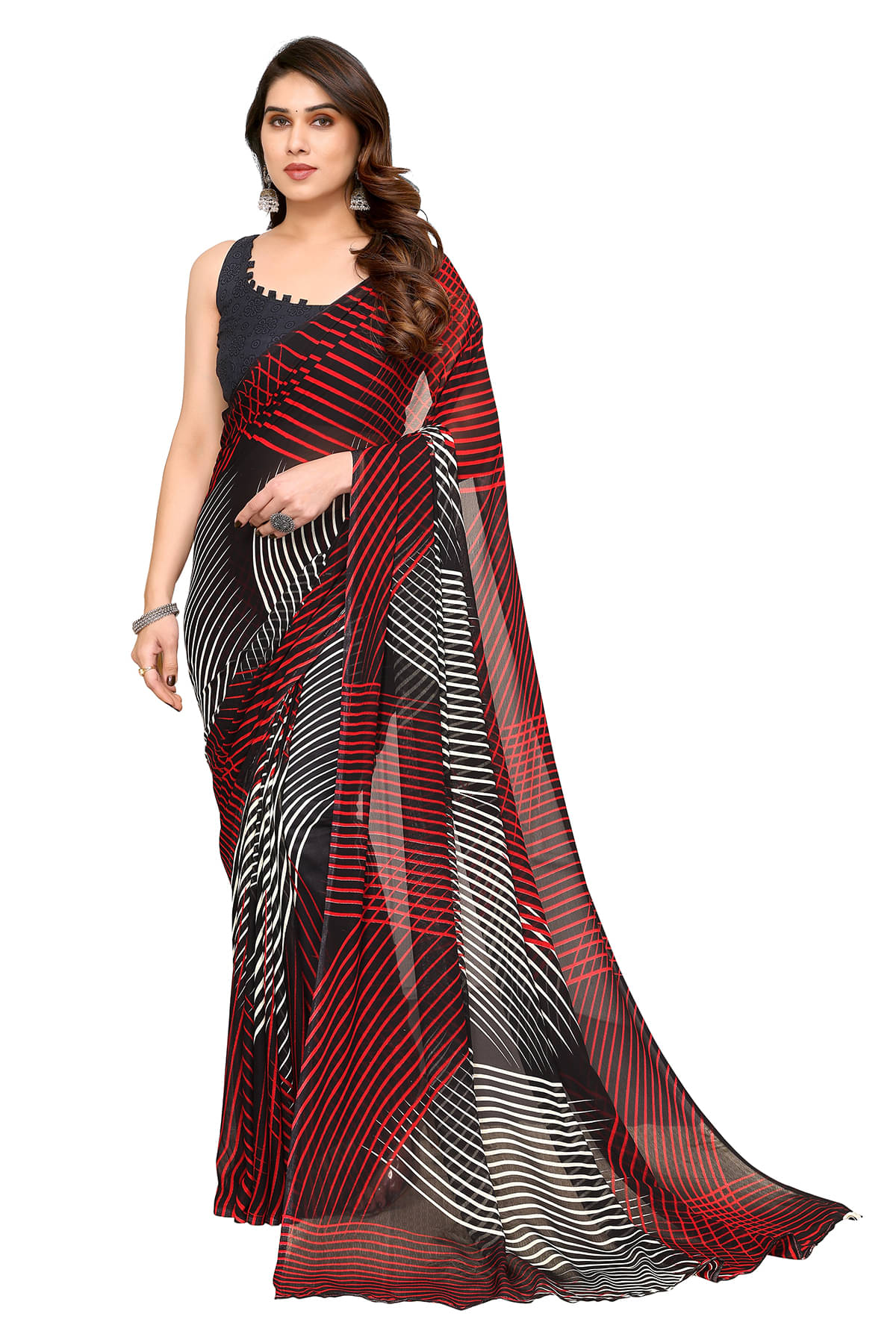 ANAND SAREES Georgette Printed Leheriya Saree With Unstitched Blouse Piece ( Black ) ANAND SAREES Georgette Printed Leheriya Saree With Unstitched Blouse Piece ( Black )