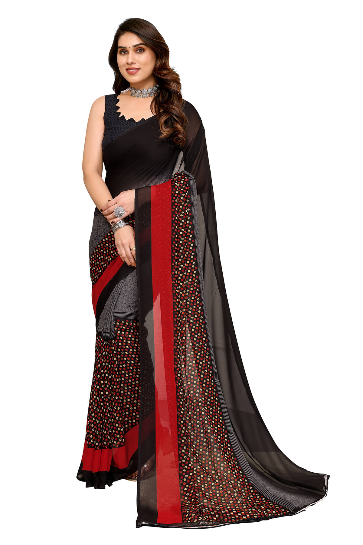 ANAND SAREES Georgette Printed Chanderi saree With Unstitched Blouse Piece ( Black ) ANAND SAREES Georgette Printed Chanderi saree With Unstitched Blouse Piece ( Black )