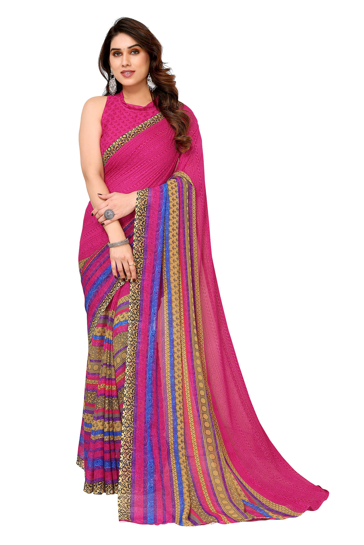 ANAND SAREES Georgette Printed Chanderi saree With Unstitched Blouse Piece ( Pink ) ANAND SAREES Georgette Printed Chanderi saree With Unstitched Blouse Piece ( Pink )
