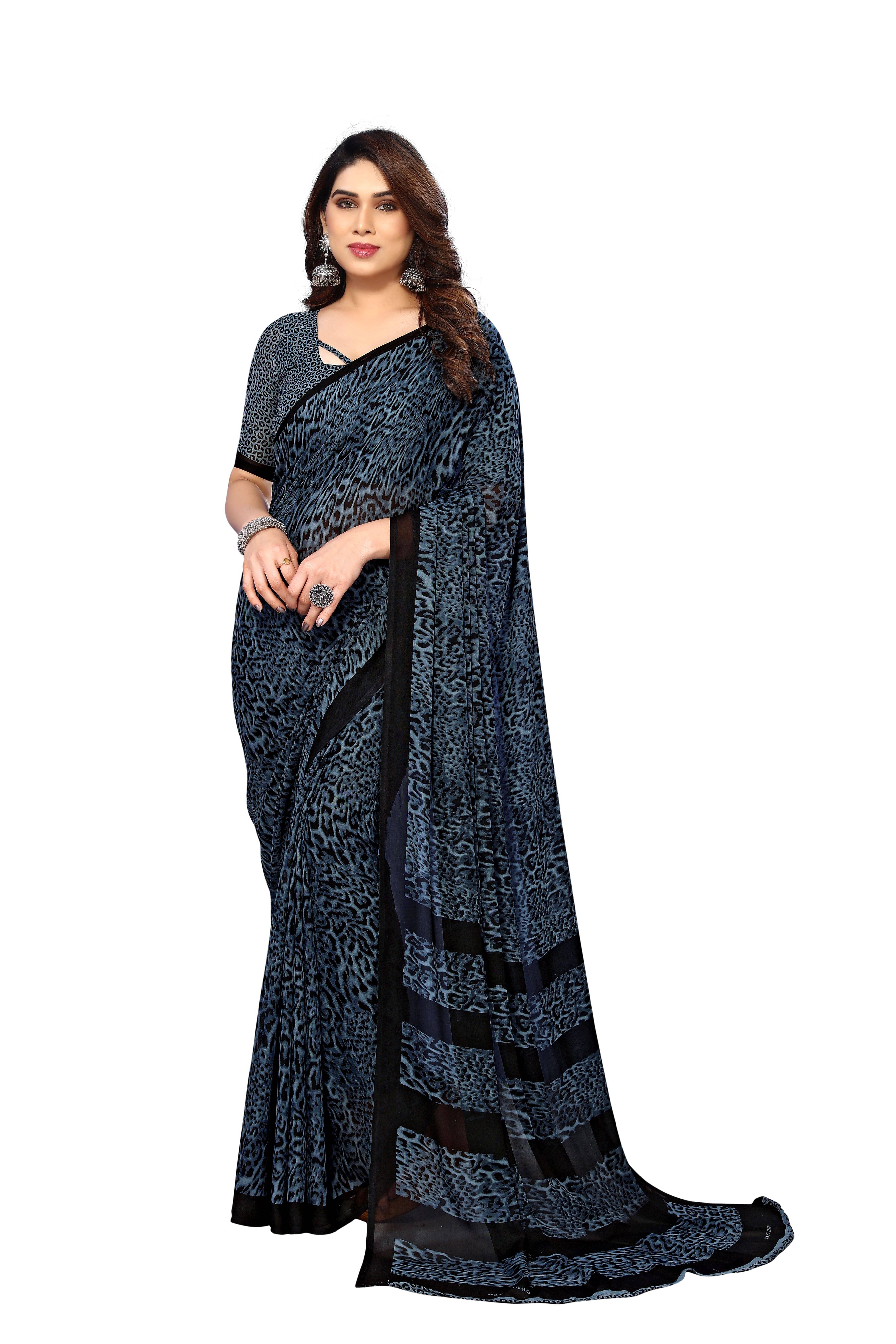     			ANAND SAREES Georgette Printed Chanderi saree With Unstitched Blouse Piece ( Grey )