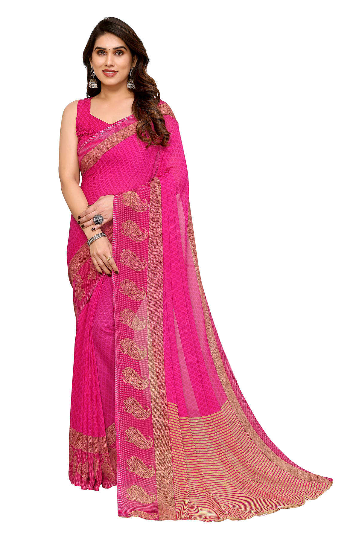 ANAND SAREES Georgette Printed Chanderi saree With Unstitched Blouse Piece ( Pink ) ANAND SAREES Georgette Printed Chanderi saree With Unstitched Blouse Piece ( Pink )