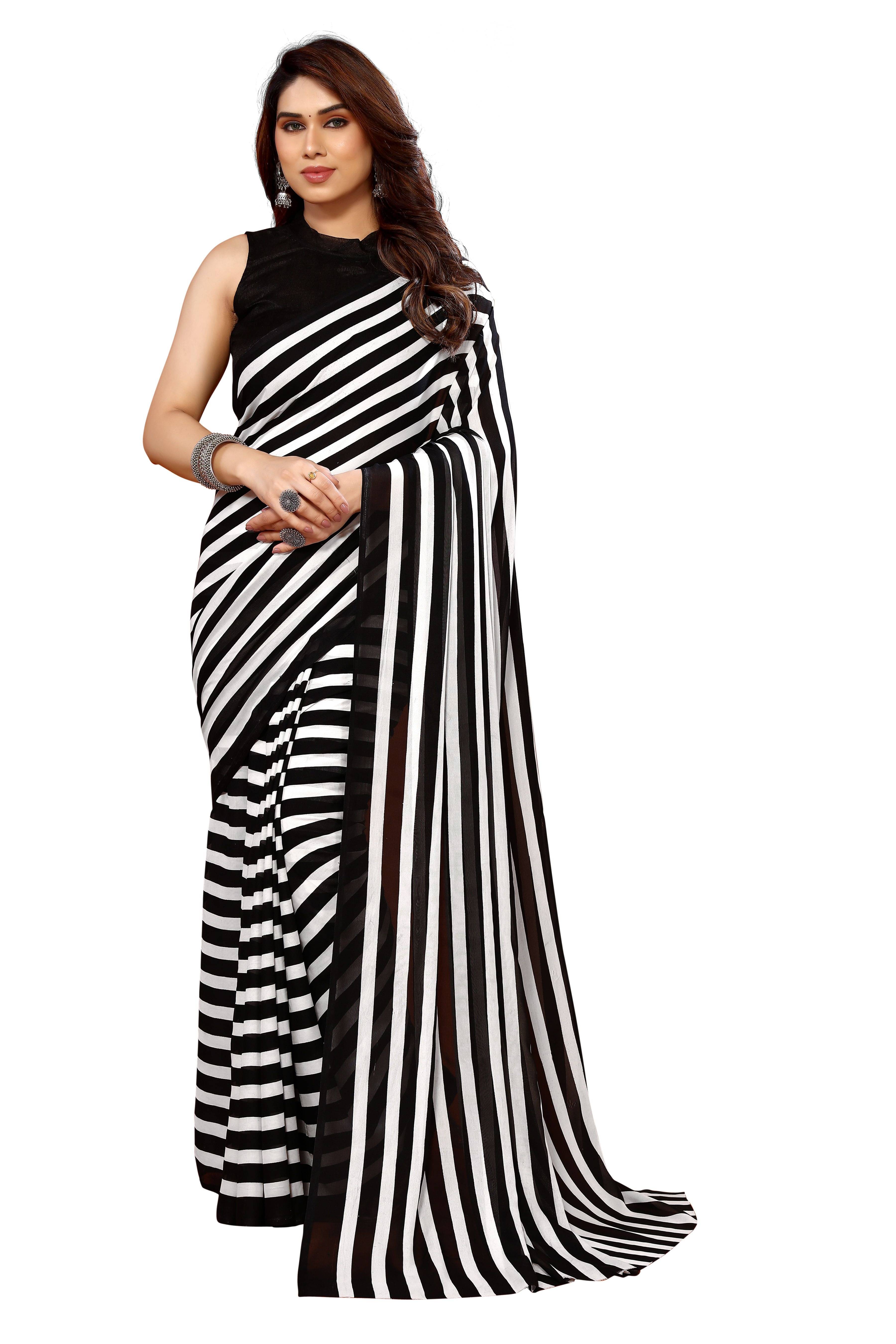 ANAND SAREES Georgette Printed Leheriya Saree With Unstitched Blouse Piece ( Black ) ANAND SAREES Georgette Printed Leheriya Saree With Unstitched Blouse Piece ( Black )