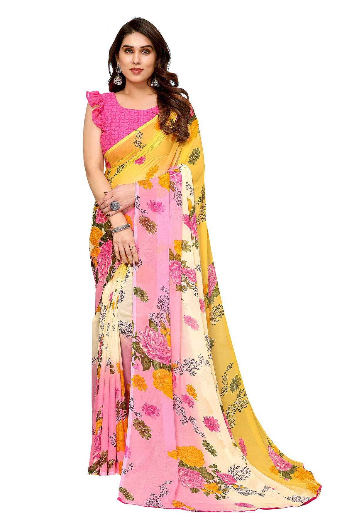 ANAND SAREES Georgette Printed Chanderi saree With Unstitched Blouse Piece ( Pink ) ANAND SAREES Georgette Printed Chanderi saree With Unstitched Blouse Piece ( Pink )