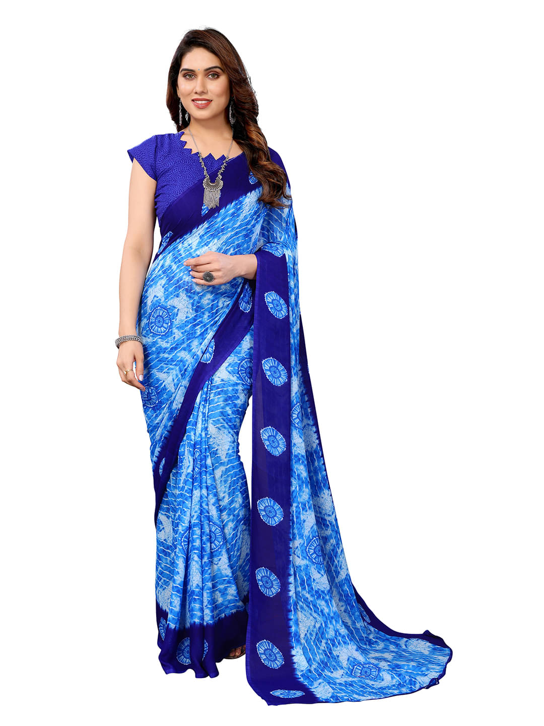 ANAND SAREES Georgette Printed Leheriya Saree With Unstitched Blouse Piece ( Blue ) ANAND SAREES Georgette Printed Leheriya Saree With Unstitched Blouse Piece ( Blue )