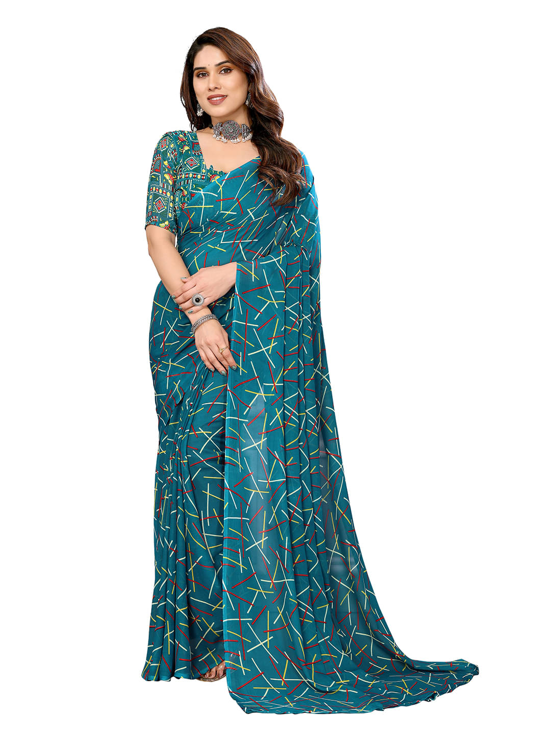 ANAND SAREES Georgette Printed Leheriya Saree With Unstitched Blouse Piece ( Green ) ANAND SAREES Georgette Printed Leheriya Saree With Unstitched Blouse Piece ( Green )