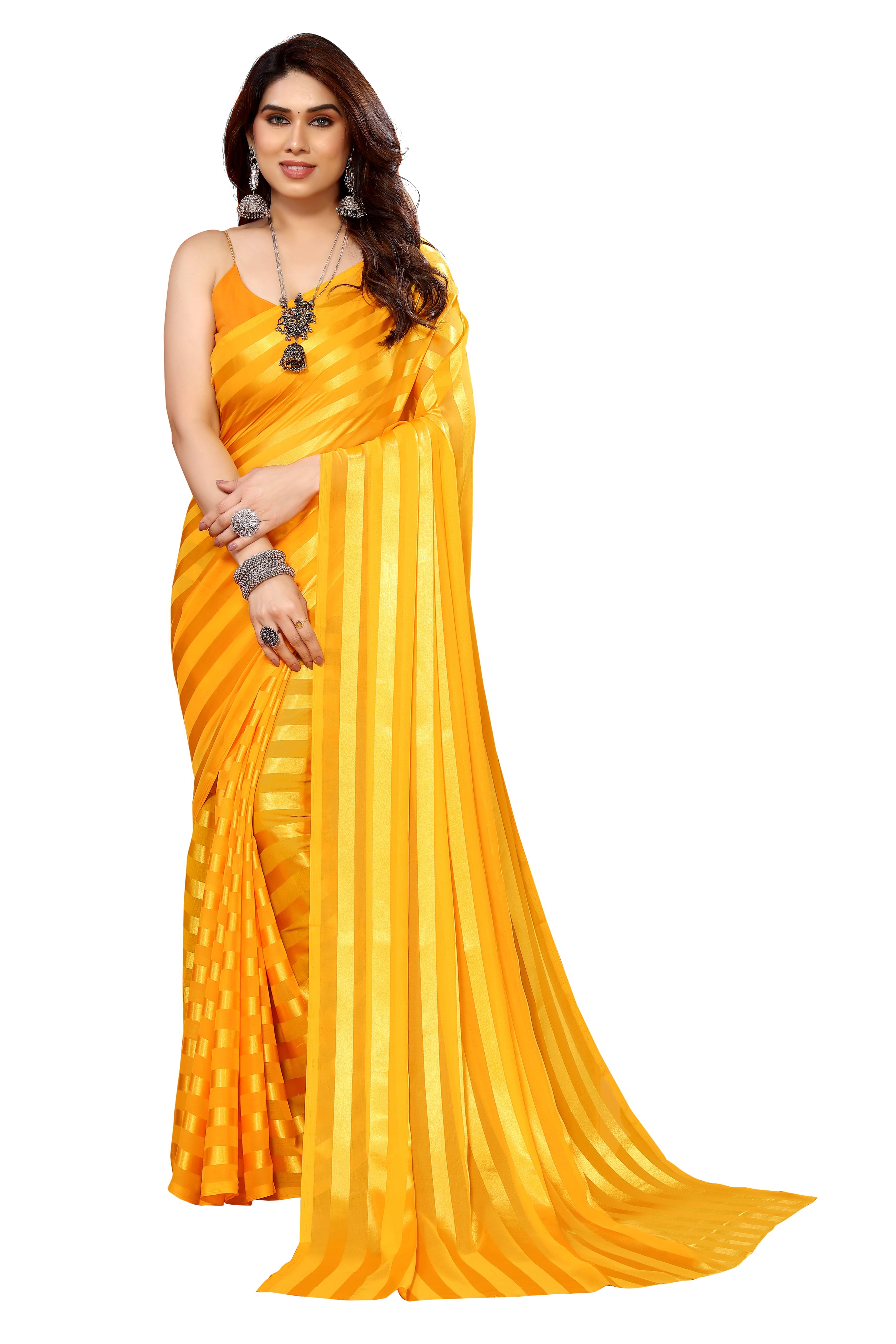 ANAND SAREES Satin Embellished Kasavu Saree With Unstitched Blouse Piece ( Yellow ) ANAND SAREES Satin Embellished Kasavu Saree With Unstitched Blouse Piece ( Yellow )