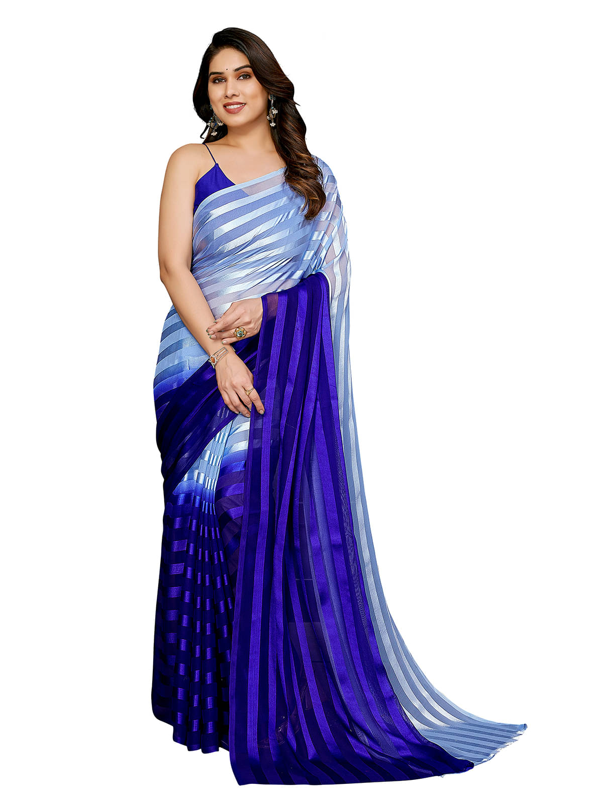 ANAND SAREES Satin Embellished Kasavu Saree With Unstitched Blouse Piece ( Blue ) ANAND SAREES Satin Embellished Kasavu Saree With Unstitched Blouse Piece ( Blue )