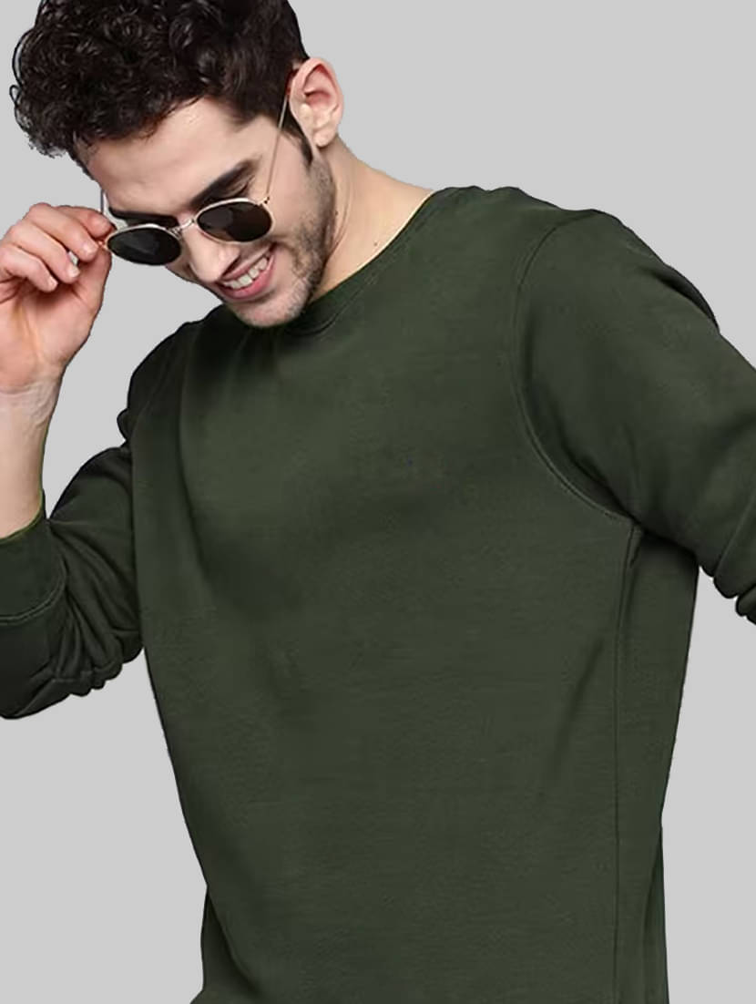     			DENNIN Fleece Round Neck Men's Sweatshirt - Olive ( Pack of 1 )