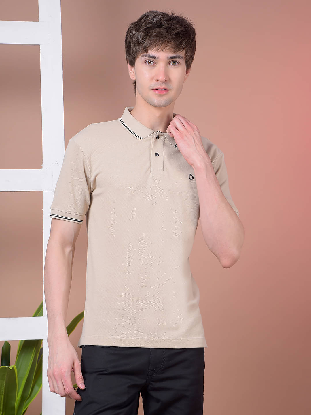     			Dollar Men Cotton Regular Fit Solid Polo T Shirt ( Beige )