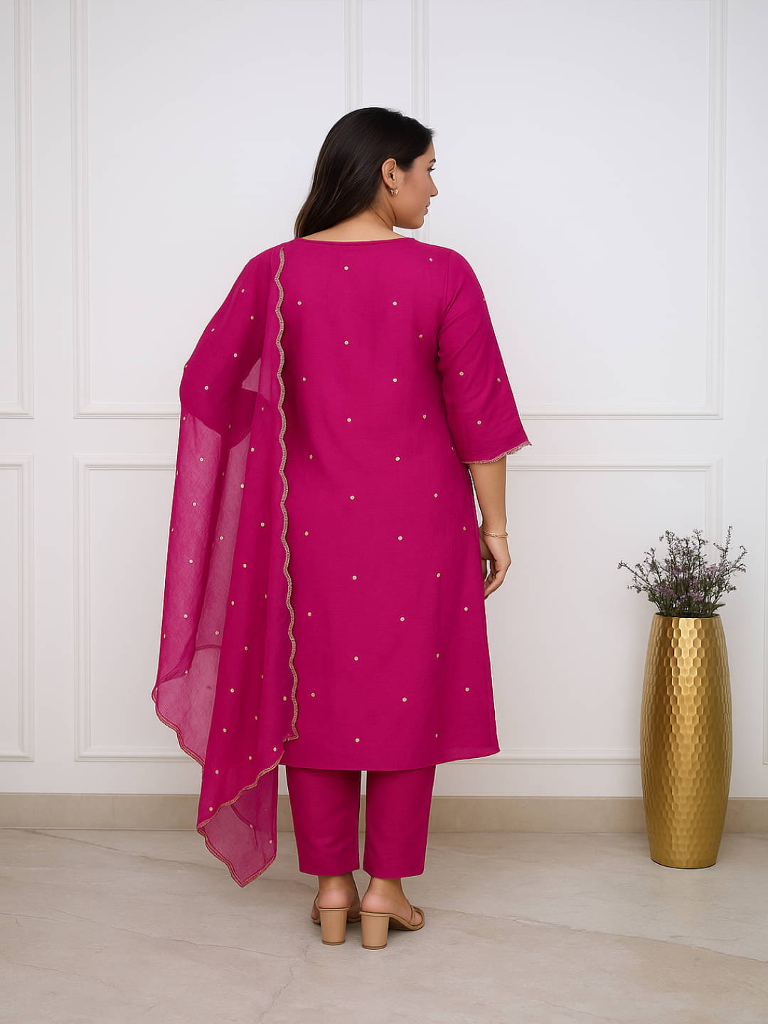 Japnaam Women Chanderi Silk Embroidered Straight Kurti With Pants ( Pink ) Japnaam Women Chanderi Silk Embroidered Straight Kurti With Pants ( Pink )