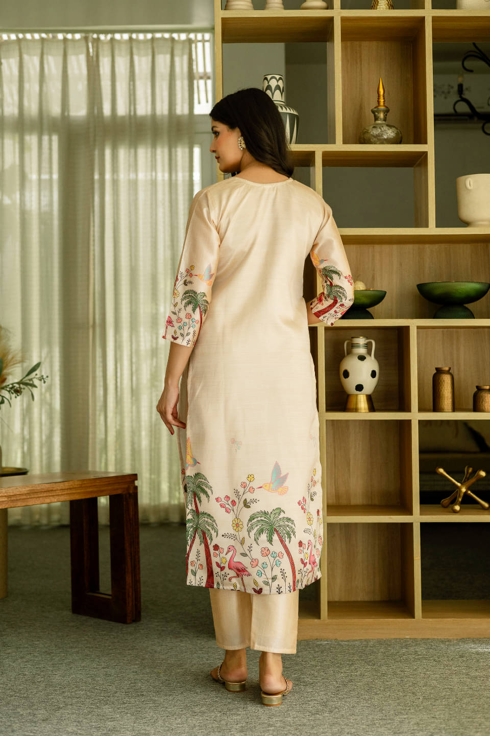 Japnaam Women Silk Blend Embroidered Straight Kurti With Pants ( Cream ) Japnaam Women Silk Blend Embroidered Straight Kurti With Pants ( Cream )