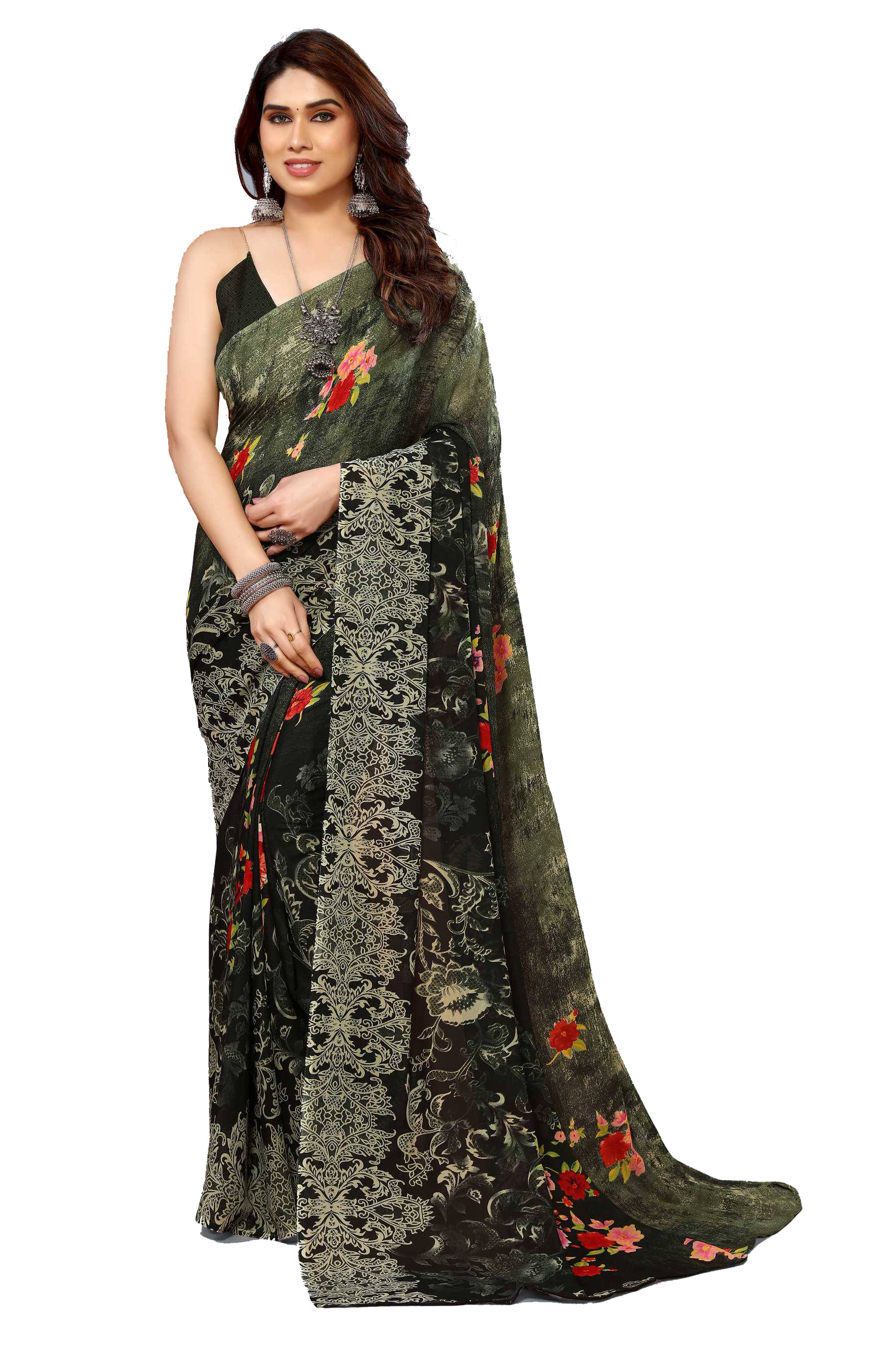 Kashvi Sarees Georgette Printed Chanderi saree With Unstitched Blouse Piece ( Green )     			Kashvi Sarees Georgette Printed Chanderi saree With Unstitched Blouse Piece ( Green )