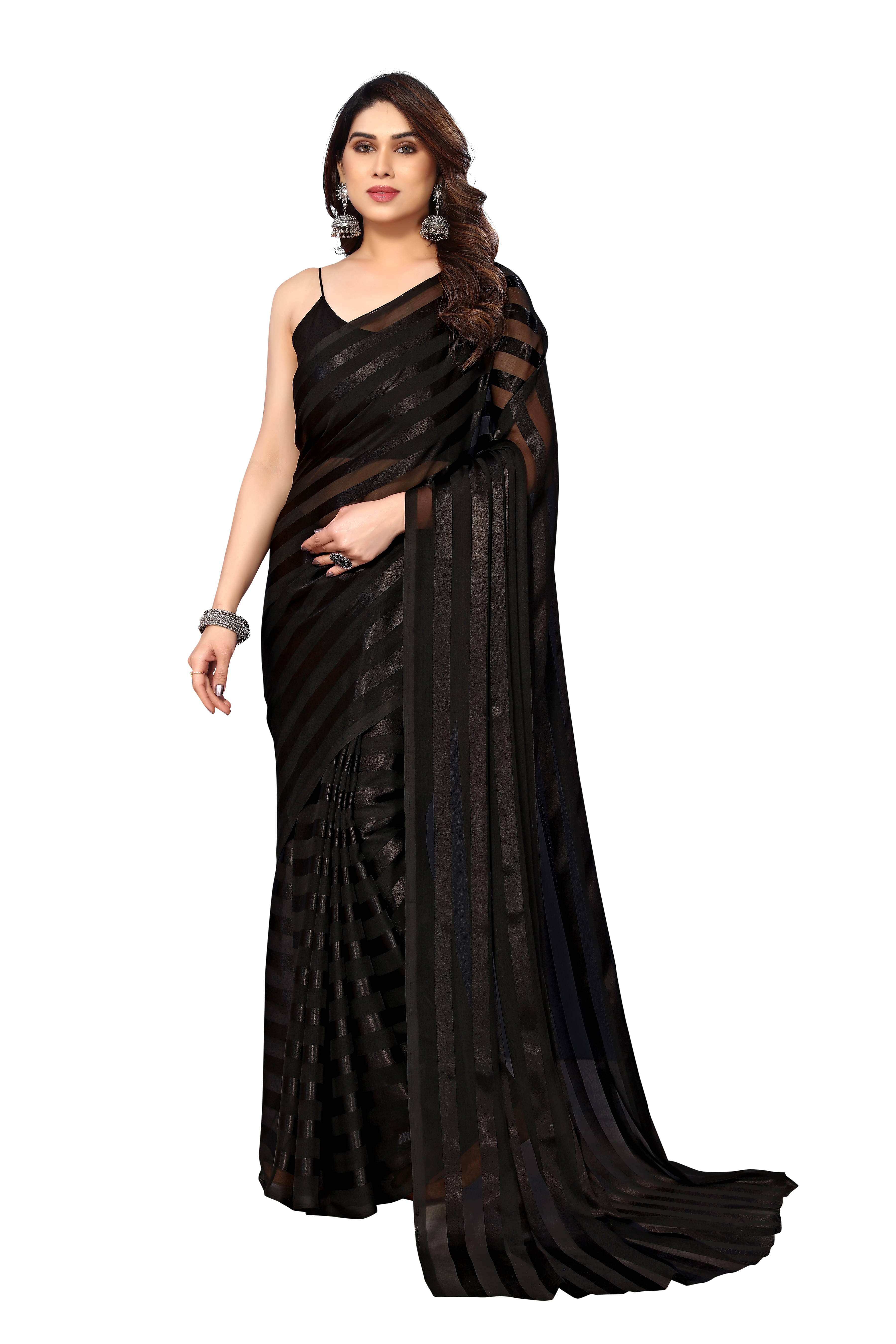    			Kashvi Sarees Satin Embellished Kasavu Saree With Unstitched Blouse Piece ( Black )
