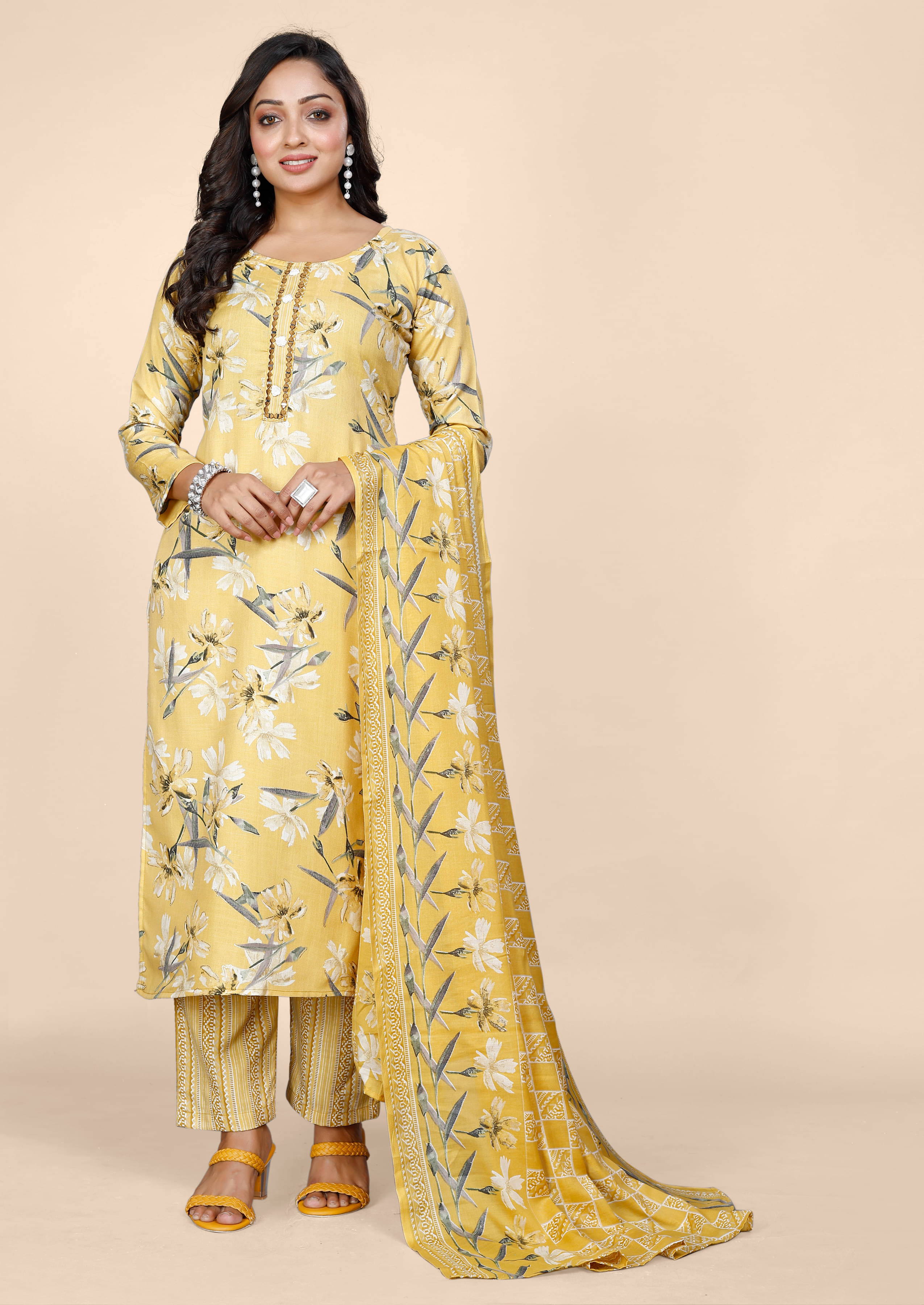 ONECLICK Women Cotton Printed Straight Kurti With Pants ( Yellow ) ONECLICK Women Cotton Printed Straight Kurti With Pants ( Yellow )