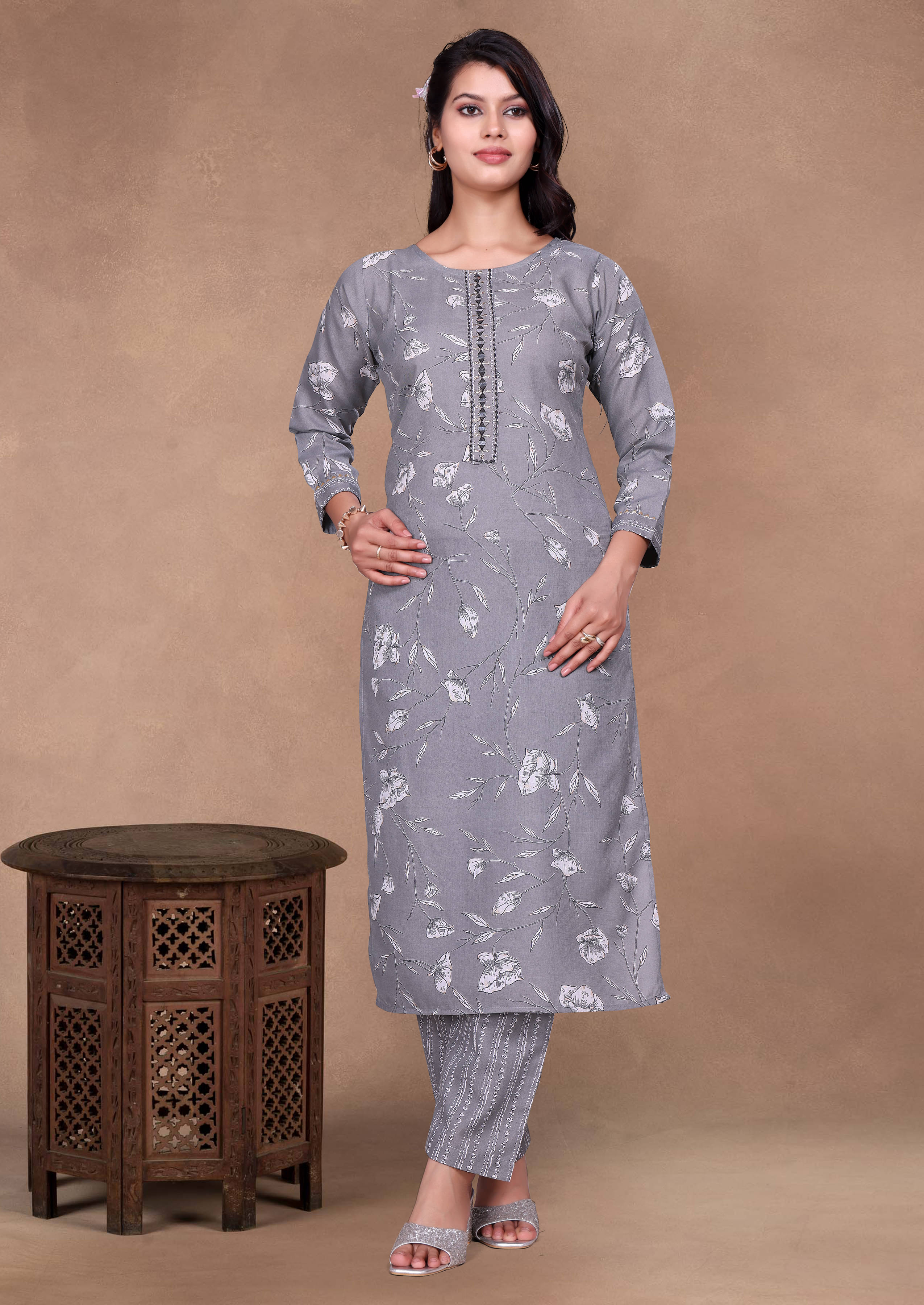     			ONECLICK Women Cotton Printed Straight Kurti With Pants ( Multicoloured )