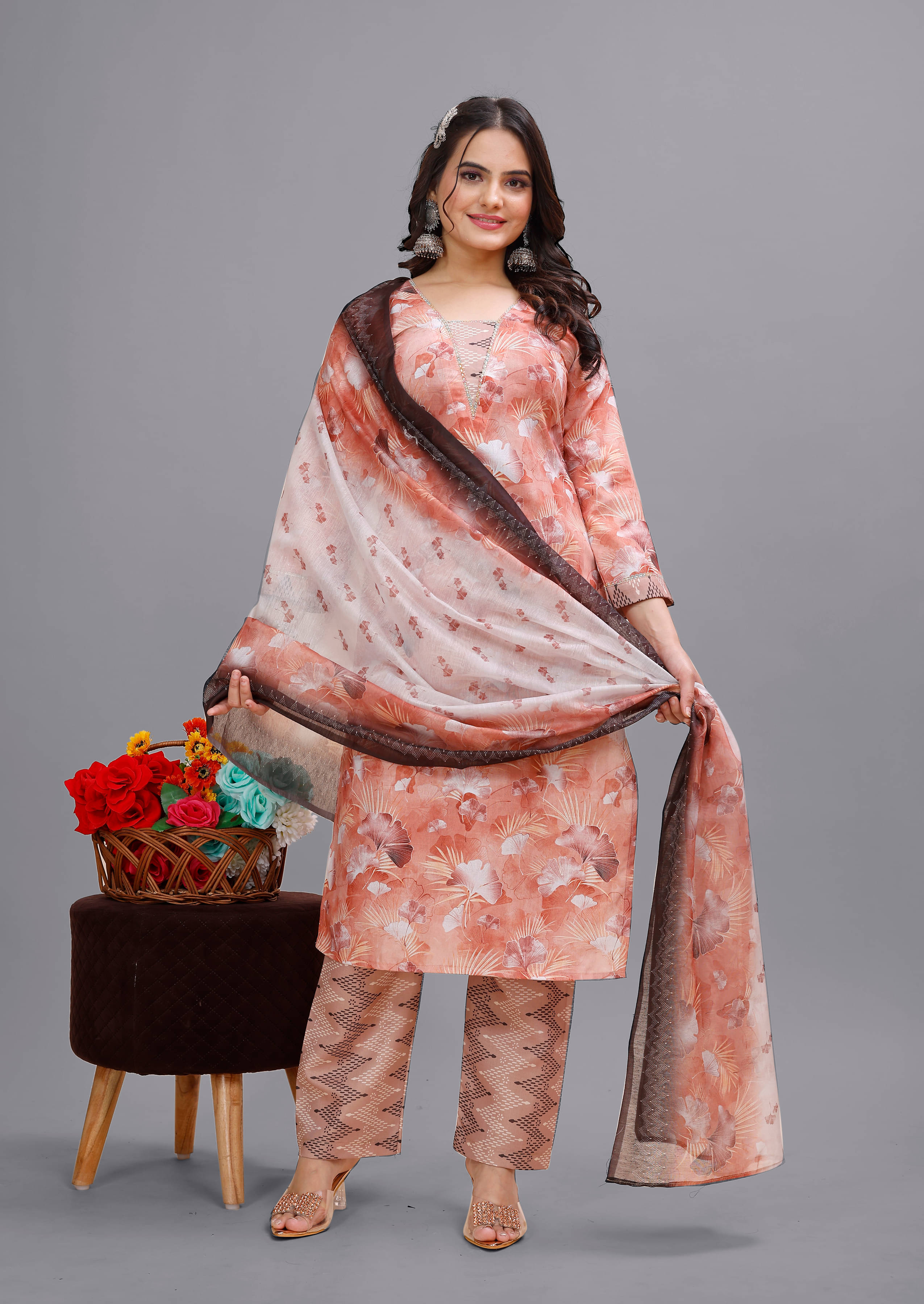 ONECLICK Women Cotton Printed Straight Kurti With Pants ( Beige )     			ONECLICK Women Cotton Printed Straight Kurti With Pants ( Beige )