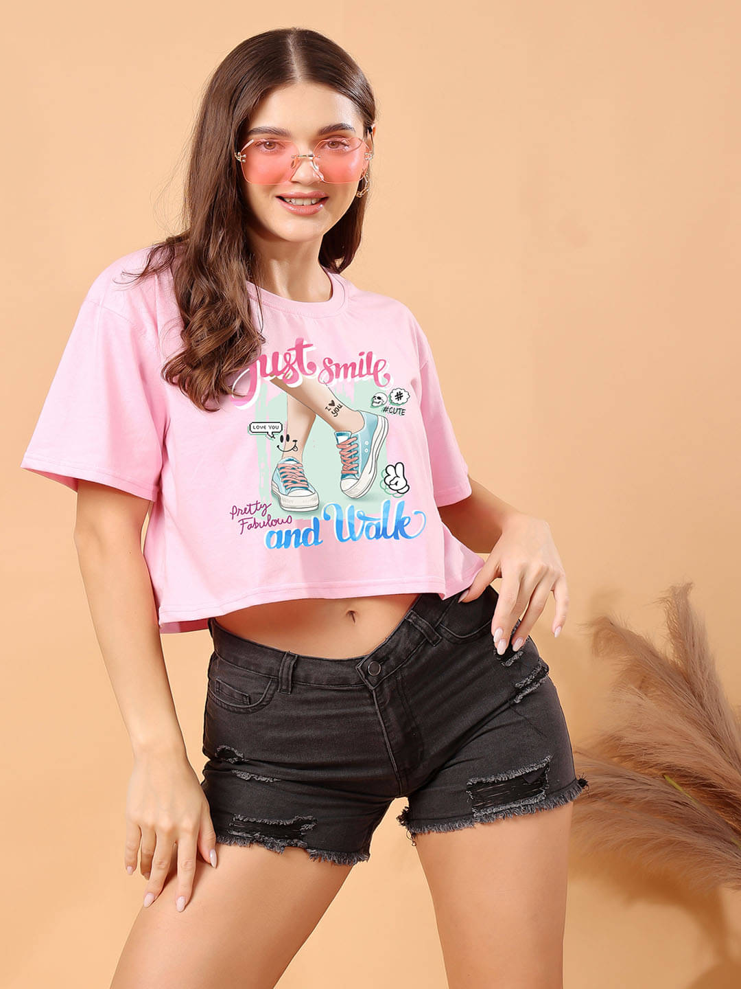 SWIFTLY Women Cotton Printed Oversized Fit Round Neck T-Shirt ( Pink ) SWIFTLY Women Cotton Printed Oversized Fit Round Neck T-Shirt ( Pink )