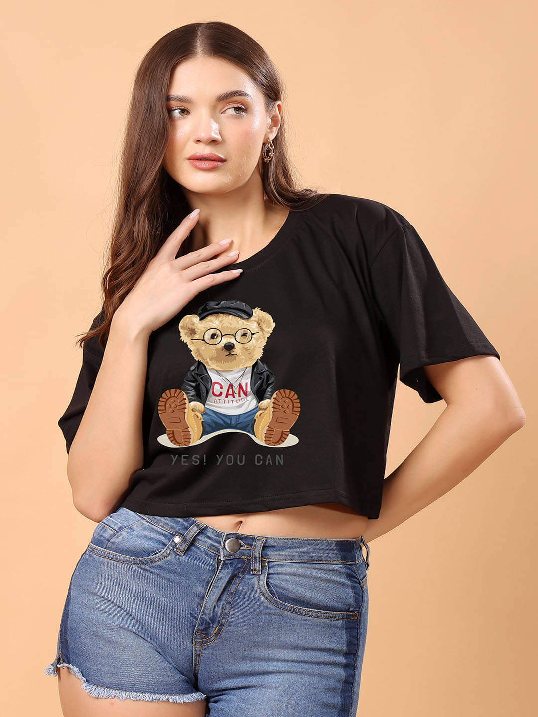     			SWIFTLY Women Cotton Printed Oversized Fit Round Neck T-Shirt ( Black )