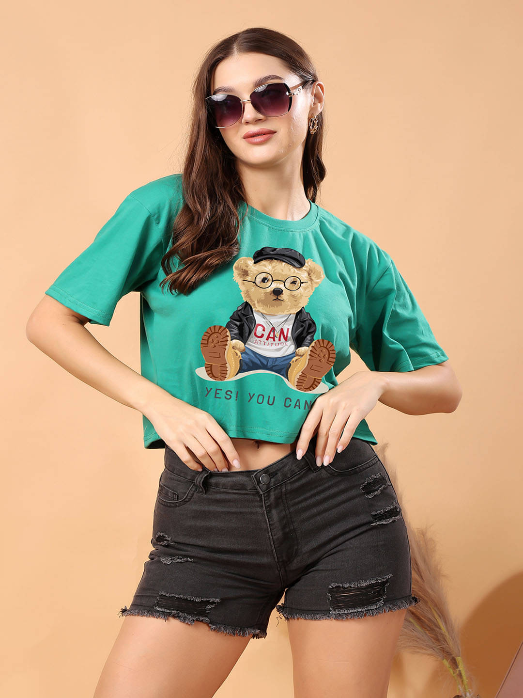 SWIFTLY Women Cotton Printed Oversized Fit Round Neck T-Shirt ( Teal ) SWIFTLY Women Cotton Printed Oversized Fit Round Neck T-Shirt ( Teal )