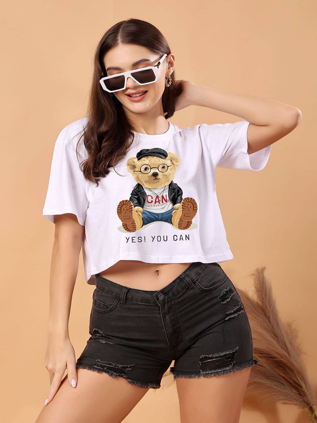     			SWIFTLY Women Cotton Printed Oversized Fit Round Neck T-Shirt ( White )