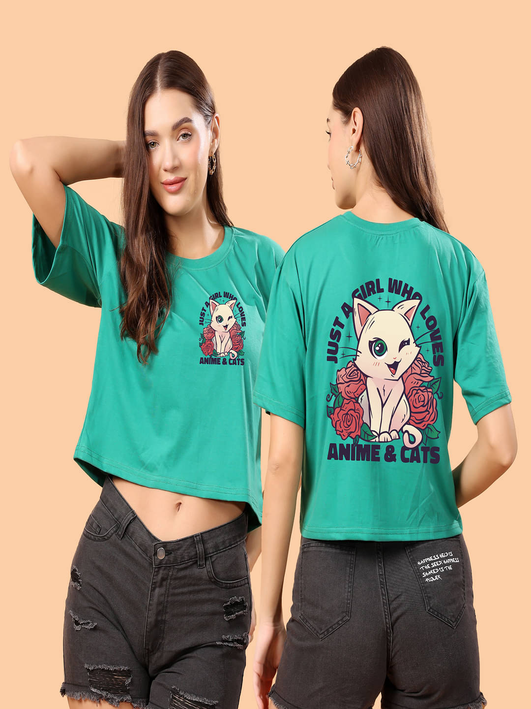 SWIFTLY Women Cotton Printed Oversized Fit Round Neck T-Shirt ( Teal ) SWIFTLY Women Cotton Printed Oversized Fit Round Neck T-Shirt ( Teal )